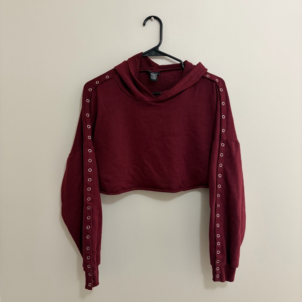 Rue21 Burgundy Eyelet Cropped Hoodie